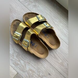 Birkenstock Metallic Gold Double-Strap Sandals